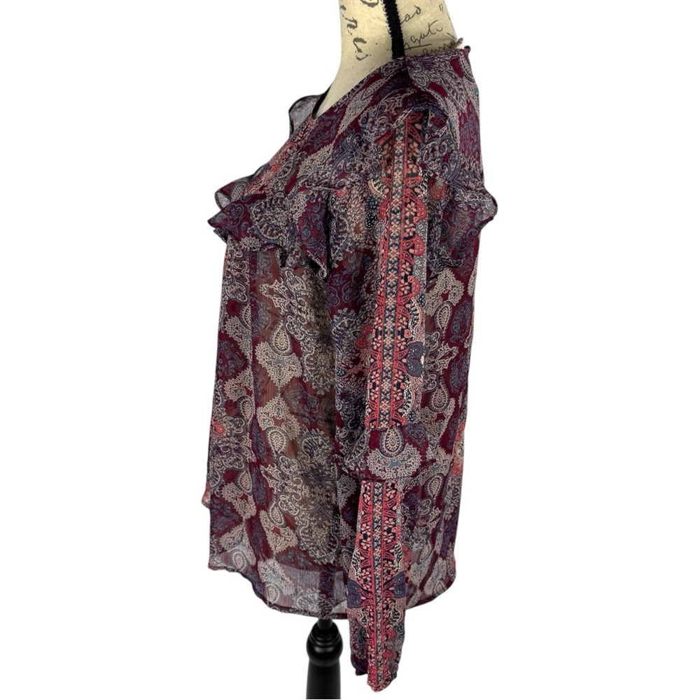 Knox Rose Womens Floral Paisley Flowy Long Sleeve Blouse - Picture 3 of 13
